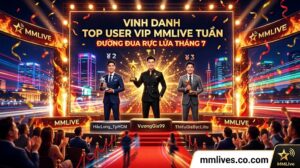Bảng xếp hạng vinh danh Top User VIP MMLive tuần, gồm Top 3 đại gia dẫn đầu đường đua cống hiến tháng 7 trên sân khấu trao giải hoành tráng của nền tảng mmlive8.jp.net.